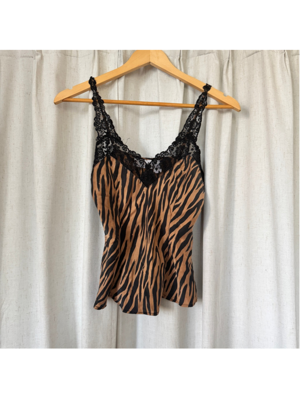 Vintage Silkscreen 100% Silk Slip Top Tiger Print • Size: S